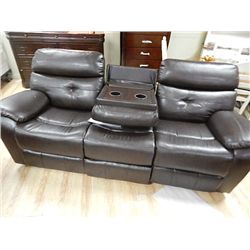 LEATHER SOFA WITH RECLINING ENDS - BROWN - NEW
