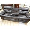 Image 2 : LEATHER SOFA WITH RECLINING ENDS - BROWN - NEW