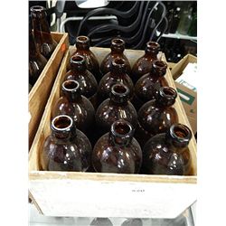 WOOD BOX OF BROWN BEER BOTTLES