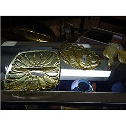 AMBER GLASS DIVIDED SERVING DISHES - 2 TOTAL