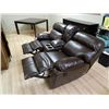 Image 2 : LEATHER LOVESEAT - NEW - SIDE-BY-SIDE RECLINING - WITH BUILT IN CONSOLE