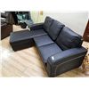 Image 1 : LEATHER SOFA - NEW - BLACK - WITH ATTACHED CHAISE LOUNGE (REVERSABLE)