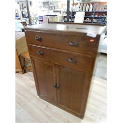VINTAGE OAK CABINET - TALL - 2 DRAWER - 2 DOOR