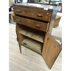 VINTAGE OAK CABINET - TALL - 2 DRAWER - 2 DOOR