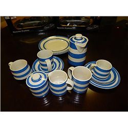 LOT OF BLUE STRIPPED DISHES - ENGLAND - SOME CHIPS