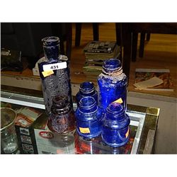 VINTAGE COBALT BLUE & BROWN BOTTLES - 6
