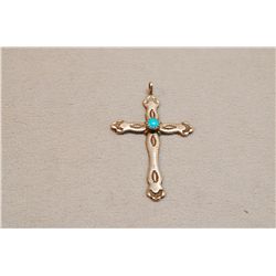 Vintage Sterling Silver And Turquoise Cross Pendant