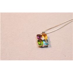 Sterling Silver Multi Stone Pendant On Sterling Necklace