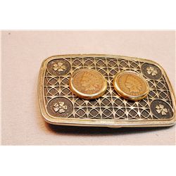 Vintage Buckle With Two Indian Head Pennies