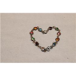 Sterling Silver Multi Stone Heart Bracelet