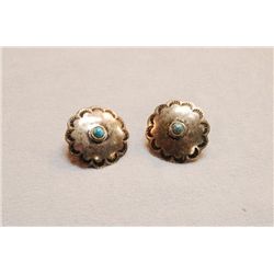 Vintage Sterling Silver Turquoise Concho Style Earrings