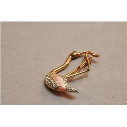 Rare Vintage Pink Flamingo Rhinestone Brooch