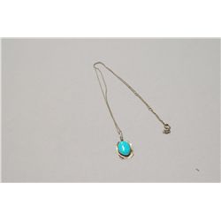 Sterling Silver And Turquoise Pendant On Sterling Silver Necklace