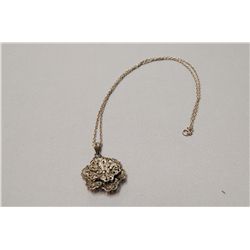 800 Silver Filigree Floral Pendant On Sterling Silver Necklace