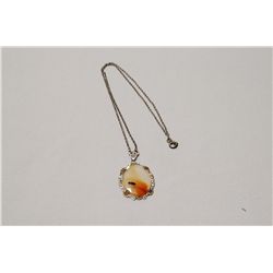 Sterling Silver And Carnelian Pendant On Sterling Silver Necklace