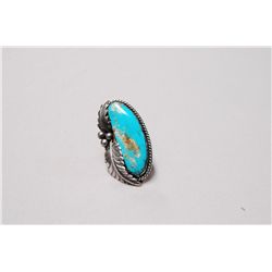 Large Old Navajo Sterling Silver And Turquoise Signed Ring