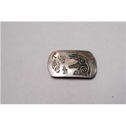 Vintage Hopi Inlay Sterling Silver Signed Buckle, 52.6 Grams