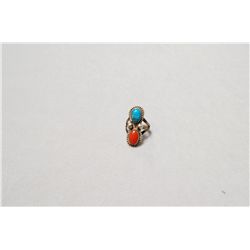 Vintage Sterling Silver Turquoise And Coral Ring