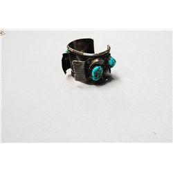 Large Mens Old Navajo Sterling Silver And Turquoise Watch Bracelet, 103.3 Grams