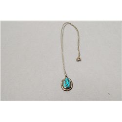Sterling Silver Turquoise Pendant On Sterling Silver Necklace