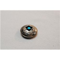 Native American Sterling Silver And Turquoise Concho Style Button