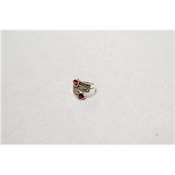 Pretty Sterling Silver Maracsite Garnet Hearts Ring