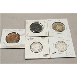 Lot Of Coins, 1838 Large Penny, 1847 Large Penny, 1906 Barber Quarter, 1910 Barber Quarter, 1916 Bar