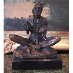 Glorious Bronze Sculpture Seated Native American