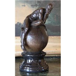 Nude Male on Globe Bronze Sculpture