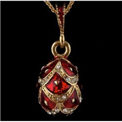 Red Enameled Faberge Inspired Egg Pendant