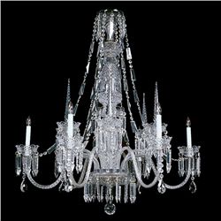 Large 6-light Crystal, Silvertone Chandelier.