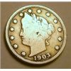 Image 1 : 1908 LIBERTY "V" NICKEL RED BOOK VALUE IS $3.00+ *NICE EARLY VERY GOOD GRADE*!!