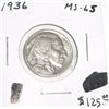 Image 1 : 1936 *RARE MS-65* BUFFALO NICKEL RED BOOK VALUE IS $125.00+ *NICE EARLY MS-65 HIGH GRADE NICKEL*!!