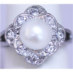 WHITE PEARL AND CZ RING