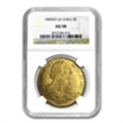 Chile JA Gold 8 Escudos Charles IIII NGC AU-58 (date of