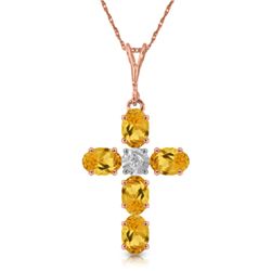 14k RG 1.73ct Citrine & 0.15ct DIAMOND Cross Necklace