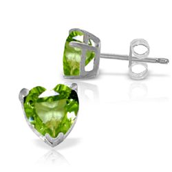 3.25ct Peridot Heart Stud Earrings in 14k White Gold