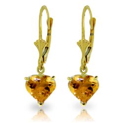 14k YELLOW GOLD 3.05ct Heart Citrine Earrings