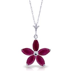 14k WHITE GOLD 1.40ct MARQUIS Ruby Flower Necklace