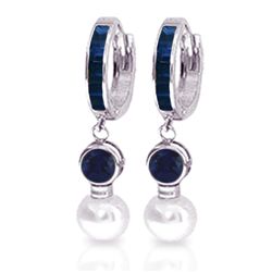 14K White Gold 4.0ct Pearl & 1.35ct 1.3 Sapphire Earring
