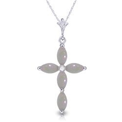 14K White Gold .67ct Marquis Opal & Diamond Necklace