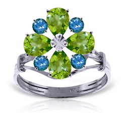 14K White Gold 1.63ct Peridot & .80ct Blue Topaz Ring