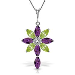 14K White Gold 1.08ct Amethyst,Peridot&Diamond Necklace