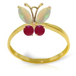 14k YG .50ct Opal and .20ct Ruby Butterfly Ring