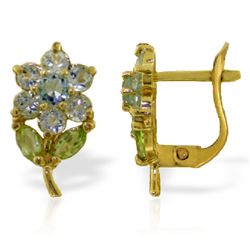 14k Solid Gold Aquamarine & Peridot Flower Earrings
