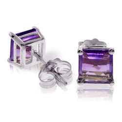14k Gold 1.75ct Princess shape Amethyst Earrings