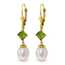 14k Solid Gold 1.50ct Peridot & Pearl Earrings