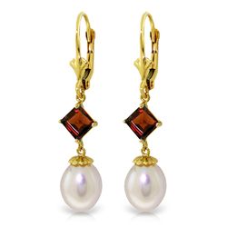 14k Solid Gold 1.50ct Garnet & Pearl Earrings