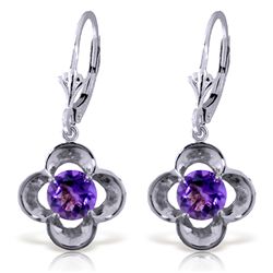 14k WG 1.10ct ROUND shape Amethyst Flower Earrings