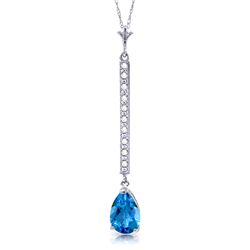 14k Solid Gold 1.75ct Blue Topaz & Diamond Necklace